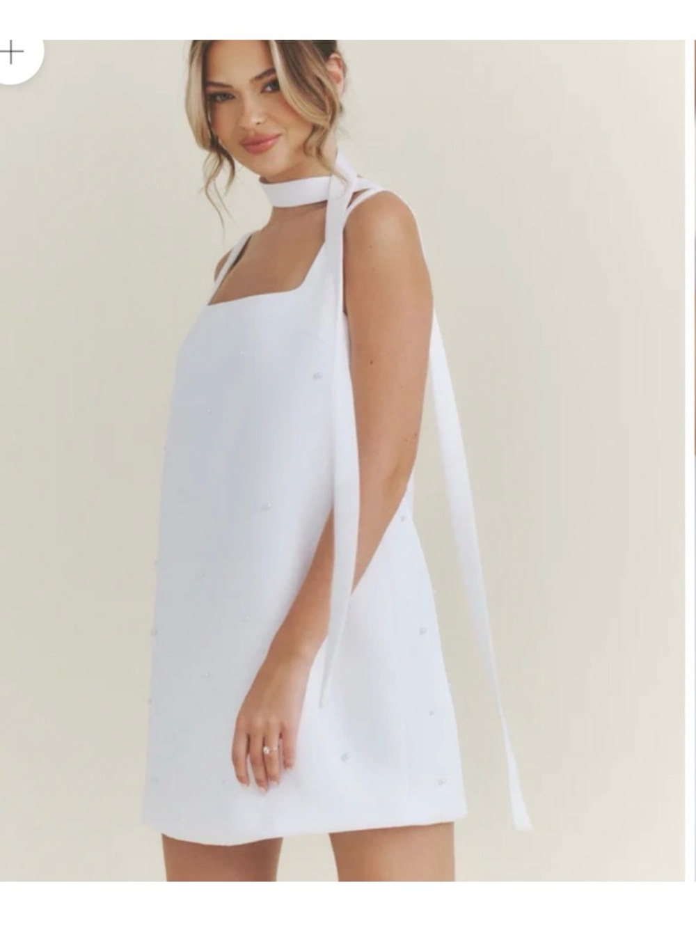 Six Stories White Sleeveless Pearl Embellished Shift Dress - Size UK 10 - Picture 9 of 9
